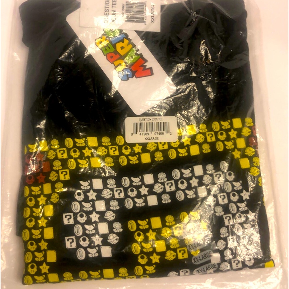 Super Mario Question Icon Shirt Mens XXL Black Nintendo Geeknet New Unopened pac
